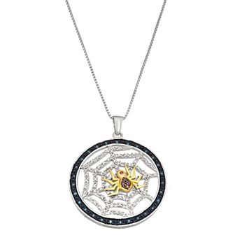 Jewelexcess 1/2 Carat T.W. Multicolor Diamond Two-Tone Sterling Silver Spider Pendant Necklace