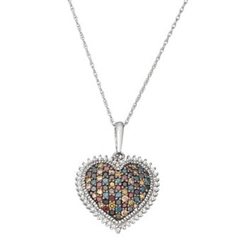 Jewelexcess 1 Carat T.W. Multicolor Diamond Sterling Silver Heart Pendant Necklace