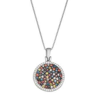 Jewelexcess 2 Carat T.W. Multicolor Diamond Sterling Silver Disc Pendant Necklace