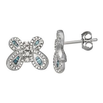 Jewelexcess Sterling Silver 1/2 Carat T.W. Blue & White Diamond Butterfly Stud Earrings