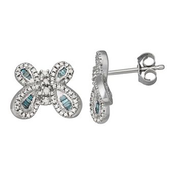 Jewelexcess Sterling Silver 1/2 Carat T.W. Blue & White Diamond Butterfly Stud Earrings