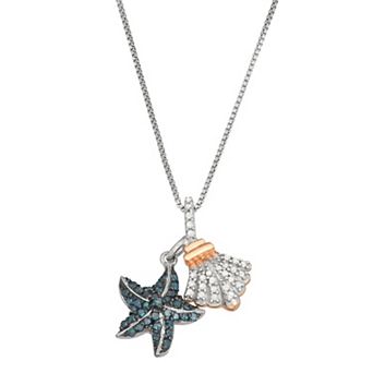 Jewelexcess 1/3 Carat T.W. Blue & White Diamond Two-Tone Sterling Silver Starfish Pendant Necklace