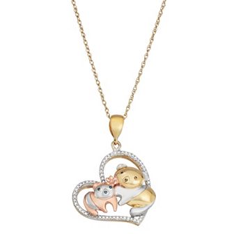 Jewelexcess 1/6 Carat T.W. Multicolor Diamond Tri-Tone Sterling Silver Bear Pendant Necklace
