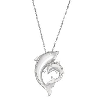 Jewelexcess 1/10 Carat T.W. Diamond Sterling Silver Dolphin Pendant Necklace
