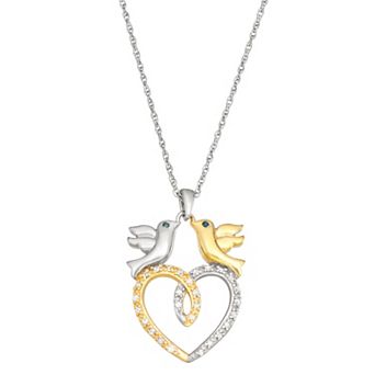 Jewelexcess 1/6 Carat T.W. Blue & White Diamond Two-Tone Sterling Silver Dove Heart Pendant Necklace