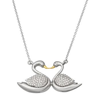 Jewelexcess 1/4 Carat T.W. Diamond Two-Tone Sterling Silver Swan Pendant Necklace