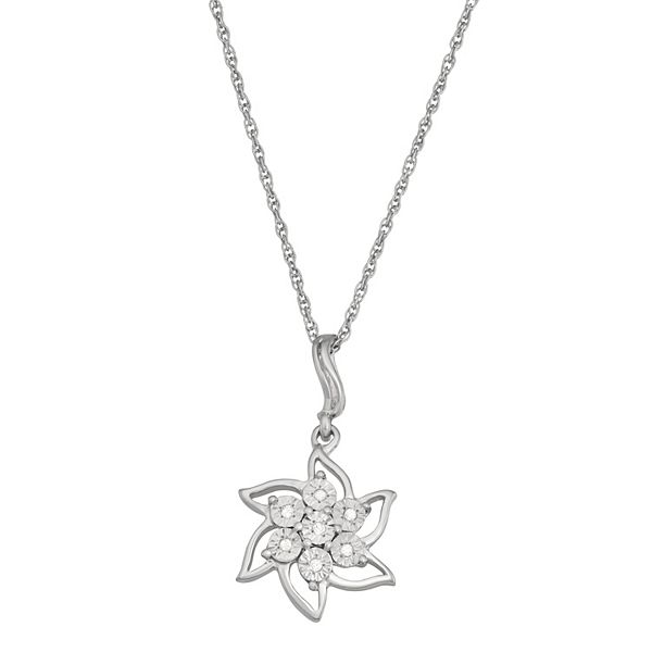 Jewelexcess Sterling Silver Diamond Accent Flower Pendant Necklace