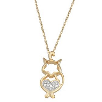 Jewelexcess 14k Gold Over Silver & Diamond Accent Cat Pendant Necklace