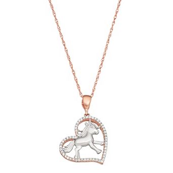 Jewelexcess 1/6 Carat T.W. Diamond Two-Tone Sterling Silver Unicorn Heart Pendant Necklace