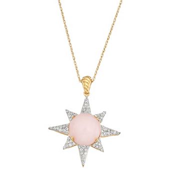 Jewelexcess Pink Opal & White Topaz 14k Gold Over Silver Star Pendant Necklace