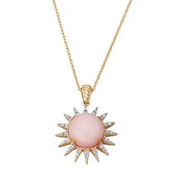 Jewelexcess Pink Opal & White Topaz 14k Gold Over Silver Sun Pendant Necklace