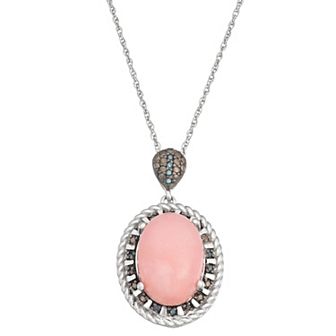 Jewelexcess Pink Opal & Blue Diamond Accent Sterling Silver Pendant Necklace