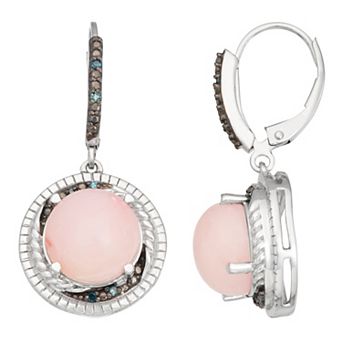 Jewelexcess Sterling Silver Pink Opal & Blue Diamond Accent Leverback Earrings