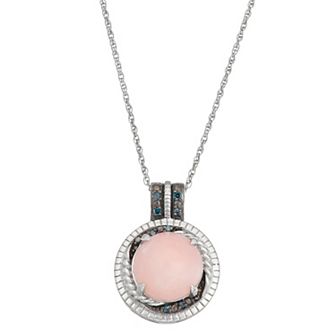Jewelexcess Pink Opal & Blue Diamond Accent Sterling Silver Pendant Necklace