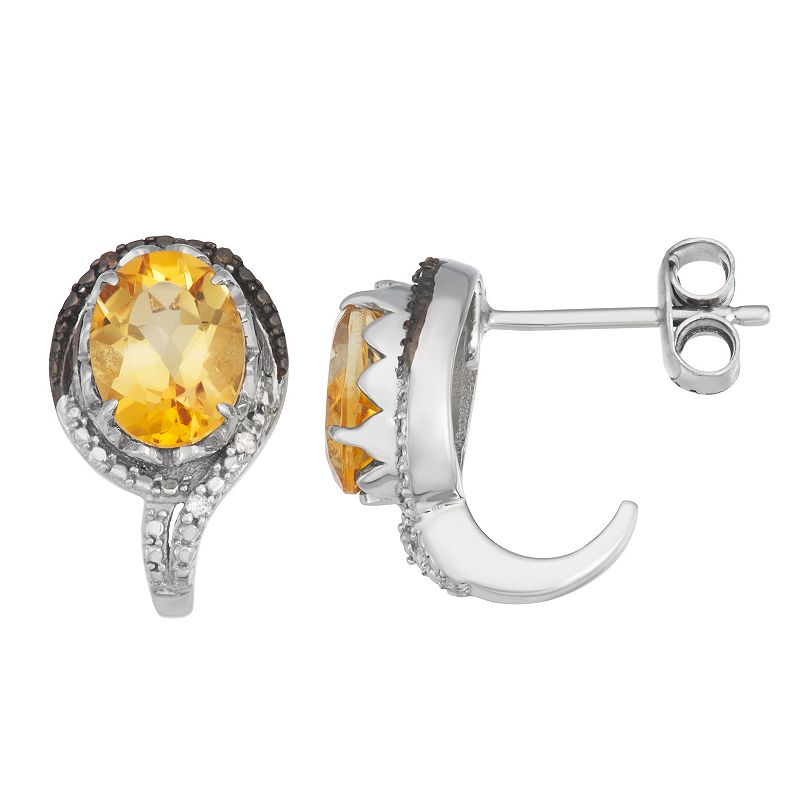 Jewelexcess Sterling Silver Citrine & Diamond Accent Earrings, Womens, Whi