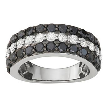 Jewelexcess Sterling Silver 3 Carat T.W. Black & White Diamond 3-Row Ring