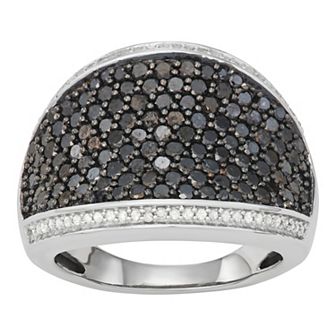 Jewelexcess Sterling Silver 2 Carat T.W. Black & White Diamond Concave Pave Ring