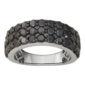 Jewelexcess Sterling Silver 3 Carat T.W. Black Diamond 3-Row Ring