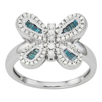 Jewelexcess Sterling Silver 1/2 Carat T.W. Blue & White Diamond Butterfly Ring
