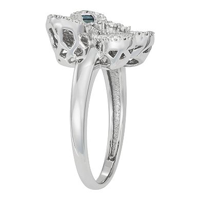 Jewelexcess Sterling Silver 1/2 Carat T.W. Blue & White Diamond Butterfly Ring