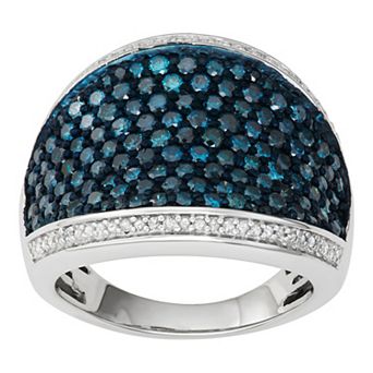 Jewelexcess Sterling Silver 2 Carat T.W. Blue & White Diamond Concave Pave Ring
