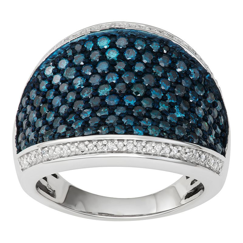 Jewelexcess Sterling Silver 2 Carat T.W. Blue & White Diamond Concave Pave 