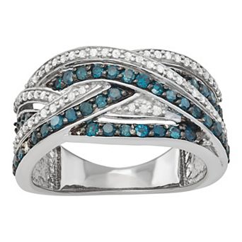 Jewelexcess Sterling Silver 1 Carat T.W. Blue & White Diamond Crossover Ring
