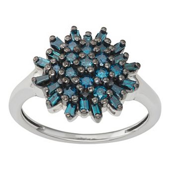 Jewelexcess Sterling Silver 3/4 Carat T.W, Blue Diamond Cluster Ring