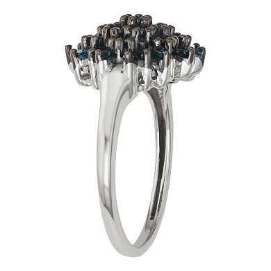 Jewelexcess Sterling Silver 3/4 Carat T.W, Blue Diamond Cluster Ring
