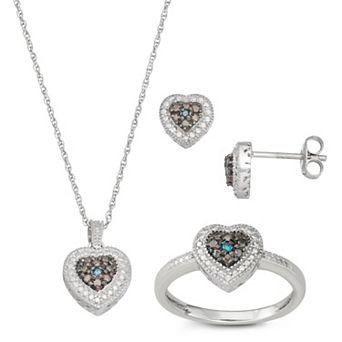 Jewelexcess Sterling Silver Blue Diamond Accent Heart 3 pc Jewelry Set