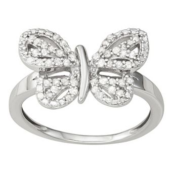 Jewelexcess Sterling Silver 1/4 Carat T.W. Diamond Butterfly Ring