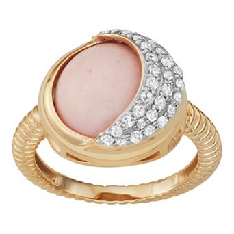 Jewelexcess 14k Gold Over Silver Pink Opal & White Topaz Ring