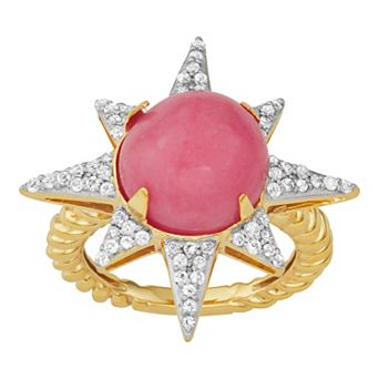 Jewelexcess 14k Gold Over Silver Pink Opal & White Topaz Starburst Ring
