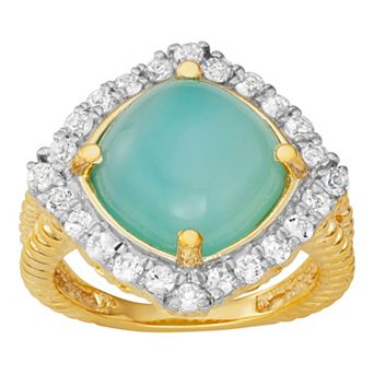 Jewelexcess 14k Gold Over Silver Chalcedony & White Topaz Halo Ring