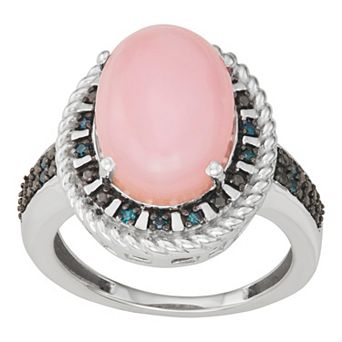 Jewelexcess Sterling Silver Pink Opal & Blue Diamond Accent Ring