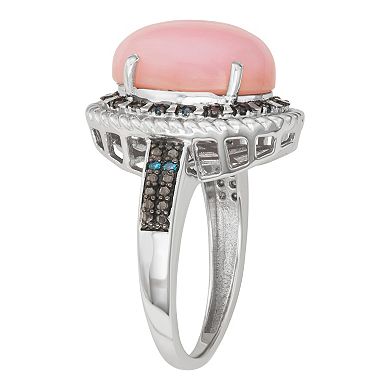 Jewelexcess Sterling Silver Pink Opal & Blue Diamond Accent Ring