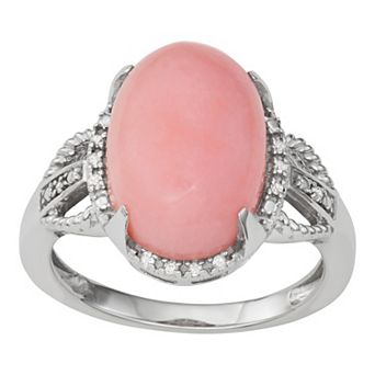Jewelexcess Sterling Silver Pink Opal & Diamond Accent Ring
