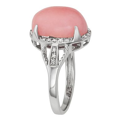 Jewelexcess Sterling Silver Pink Opal & Diamond Accent Ring