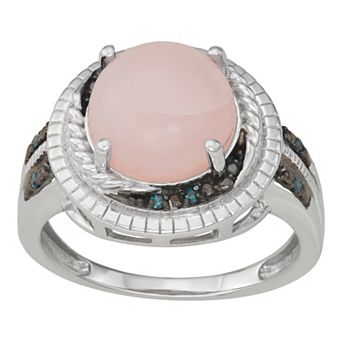 Jewelexcess Sterling Silver Pink Opal & Blue Diamond Accent Ring