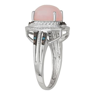 Jewelexcess Sterling Silver Pink Opal & Blue Diamond Accent Ring