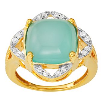 Jewelexcess 14k Gold Over Silver Chalcedony & White Topaz Open Halo Ring