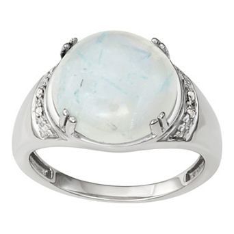 Jewelexcess Sterling Silver Moonstone Cabochon & Diamond Accent Ring