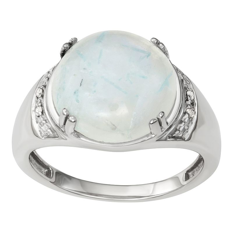 Jewelexcess Sterling Silver Moonstone Cabochon & Diamond Accent Ring, Women