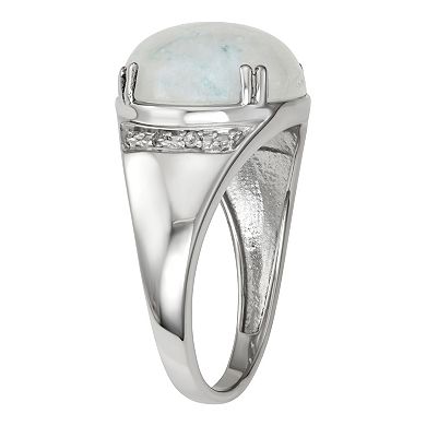 Jewelexcess Sterling Silver Moonstone Cabochon & Diamond Accent Ring