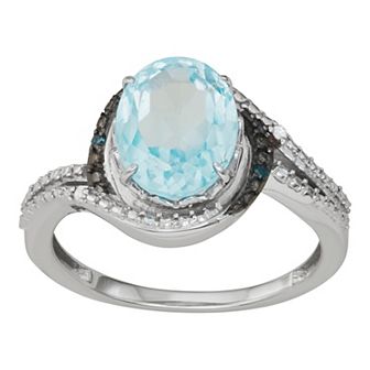 Jewelexcess Sterling Silver Sky Blue Topaz & Blue & White Diamond Accent Ring