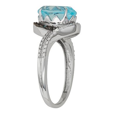 Jewelexcess Sterling Silver Sky Blue Topaz & Blue & White Diamond Accent Ring