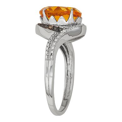 Jewelexcess Sterling Silver Citrine & Champagne & White Diamond Accent Ring