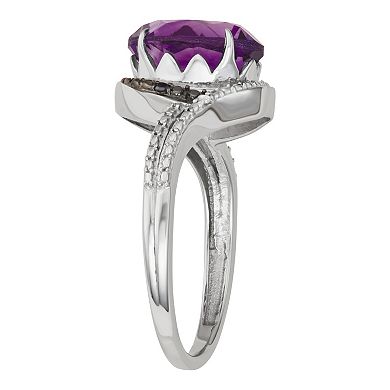 Jewelexcess Sterling Silver Amethyst & Black & White Diamond Accent Ring