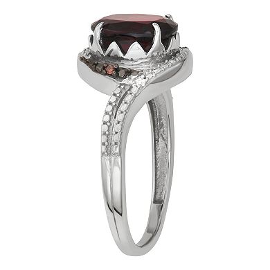 Jewelexcess Sterling Silver Garnet & Red & White Diamond Accent Ring