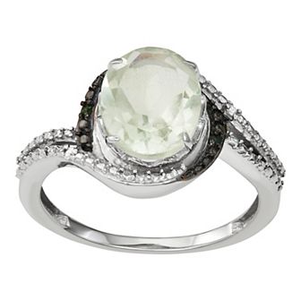 Jewelexcess Sterling Silver Green Quartz & Green & White Diamond Accent Ring